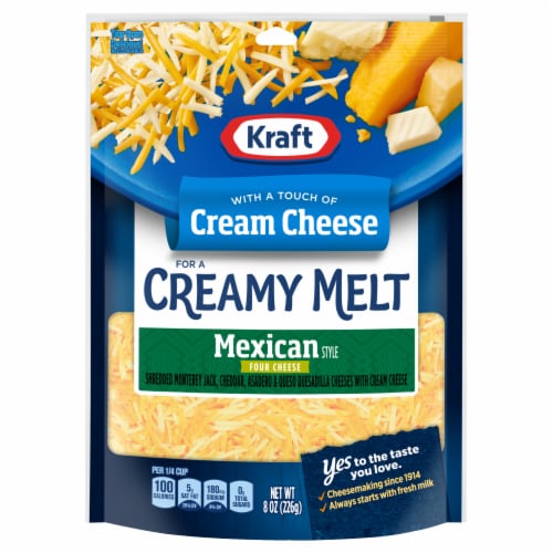 Kraft Mexican Style Four Cheese Shredded Cheese With A Touch Of Philadelphia Perspective: front