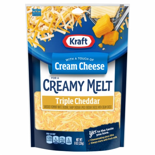 Kraft Triple Cheddar Shredded Cheese with a Touch of Philadelphia for a Creamy Melt Perspective: front