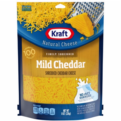 Kraft Mild Cheddar Finely Shredded Cheese, 8 oz Bag Perspective: front