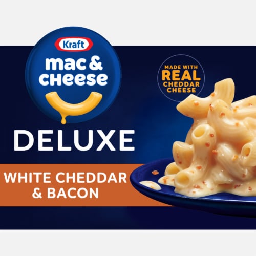 Kraft Deluxe White Cheddar & Bacon Mac N Cheese Macaroni and Cheese Dinner Perspective: front