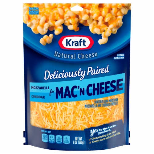 Kraft Deliciously Paired Mozzarella & Cheddar Shredded Cheese for Mac 'n Cheese Perspective: front