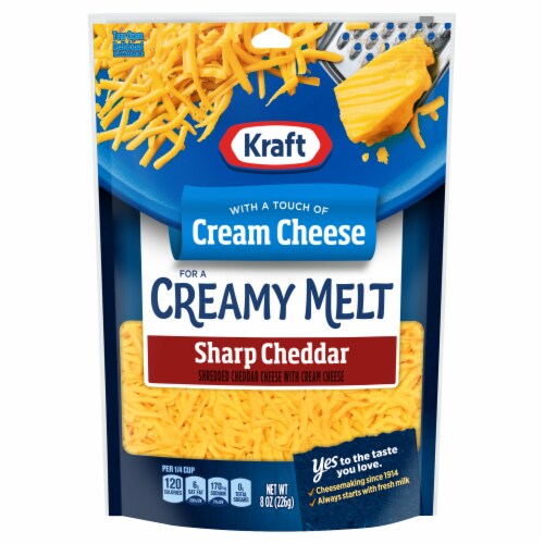 Kraft Sharp Cheddar Shredded Cheese with a Touch of Philadelphia for a Creamy Melt Perspective: front
