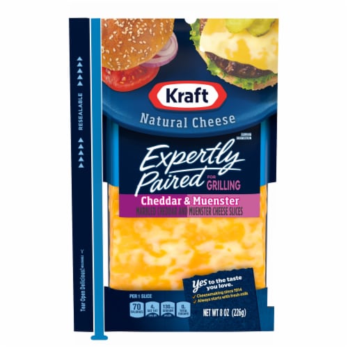 Kraft Expertly Paired Cheddar & Muenster Cheese Slices for Grilling Perspective: front