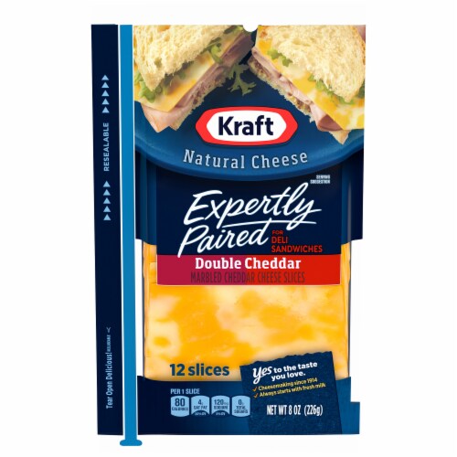 Kraft Expertly Paired Double Cheddar Cheese Slices for Deli Sandwiches Perspective: front