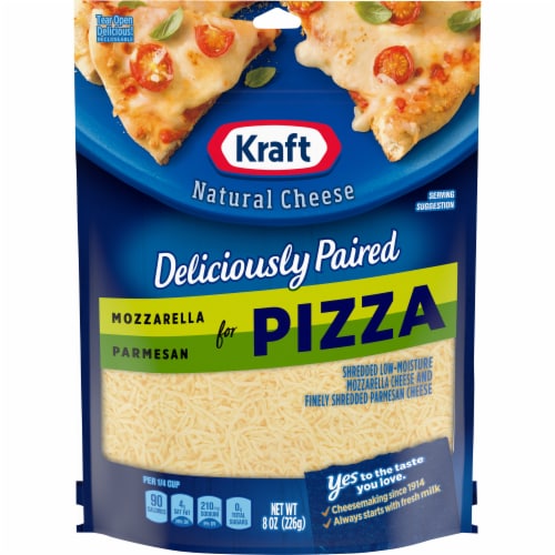 Kraft Deliciously Paired Mozzarella & Parmesan Shredded Cheese for Pizza Perspective: front