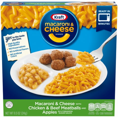 Kraft Mac N Cheese Macaroni and Cheese Kids Frozen Meal with Meatballs & Cinnamon Sugar Apples