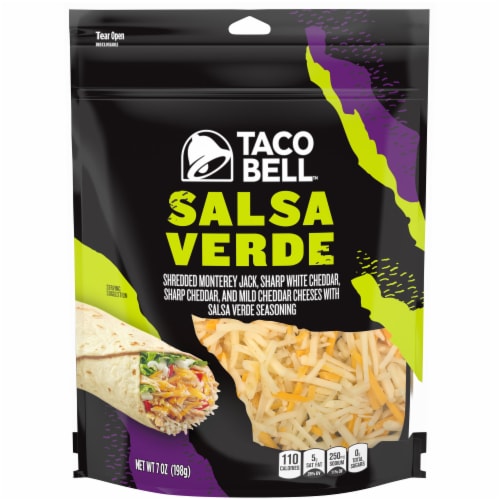 Taco Bell Salsa Verde Monterey Jack Sharp White Cheddar Sharp Cheddar & Mild Cheddar Cheese Perspective: front