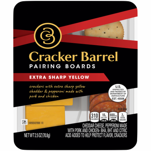 Cracker Barrel Pairing Boards with Extra Sharp Yellow Cheddar Cheese Pepperoni & Crackers Perspective: front