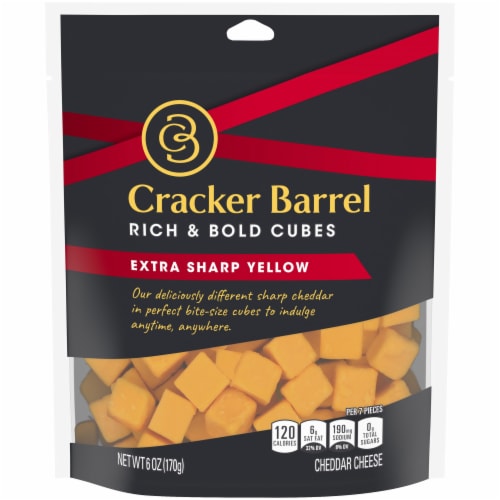 Cracker Barrel Rich & Bold Extra Sharp Yellow Cheddar Cubed Cheese Perspective: front