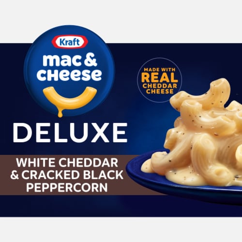 Kraft Deluxe White Cheddar & Cracked Black Peppercorn Macaroni & Cheese Dinner Perspective: front