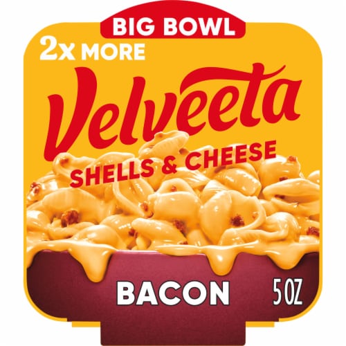 Velveeta Shells & Cheese with Bacon and 2X the Creamy Pasta Shells, Big Bowl Microwave Meal, Tray Perspective: front