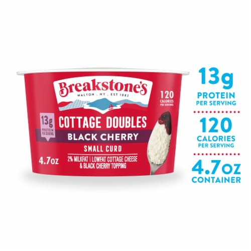 Breakstone's Lowfat 2% Milkfat Small Curd Black Cherry Cottage Doubles 4.7 oz Perspective: front