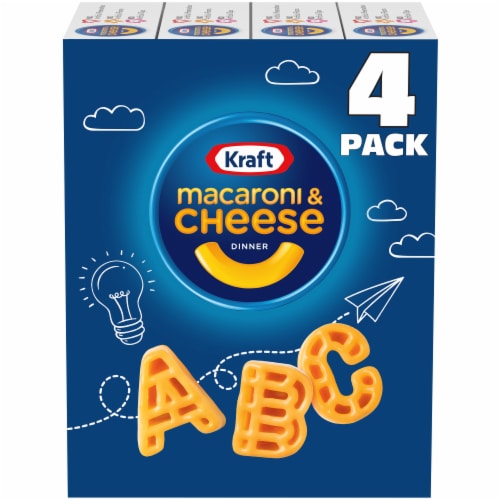 Kraft Mac N Cheese Macaroni and Cheese Dinner with ABC Pasta Shapes & Crayola Coloring Boxes Perspective: front