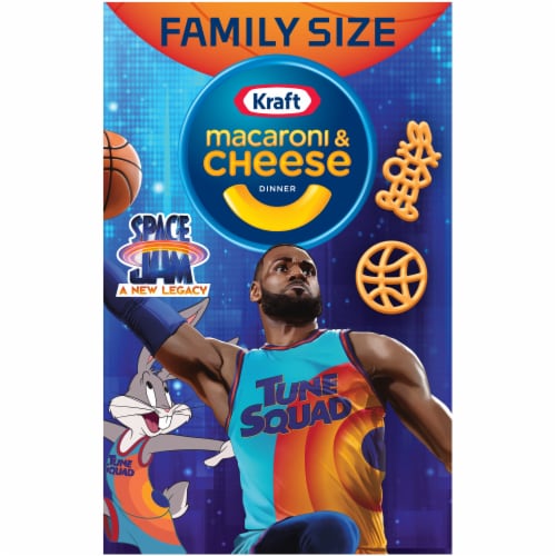 Kraft Mac N Cheese Macaroni and Cheese Dinner with Space Jam Pasta Shapes Family Size Perspective: front
