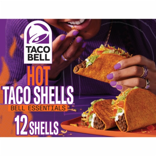 Taco Bell Hot Crunchy Seasoned Flavor Taco Shells Box Perspective: front