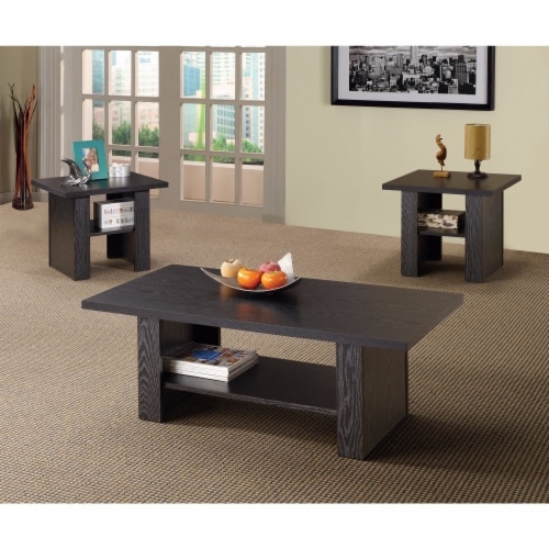 Coaster Rodez 3 Piece Wood Coffee Table Set with Shelf in Black