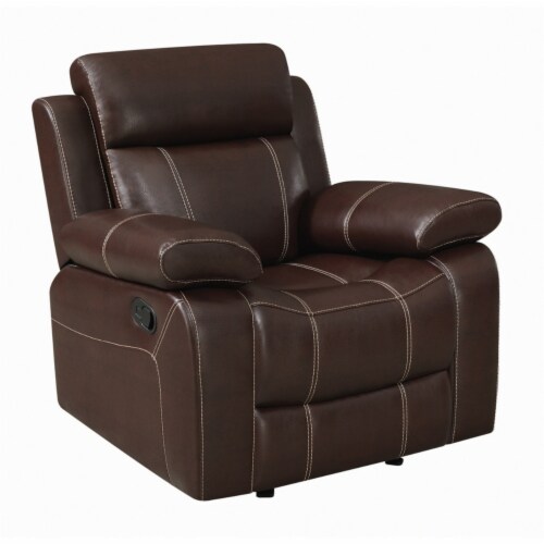 Coaster Myleene Faux Leather Glider Recliner in Chestnut Perspective: front