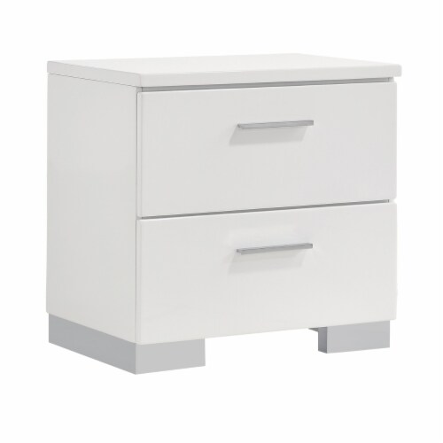 Wooden Nightstand with 2 Drawers and Chrome Metal Legs White