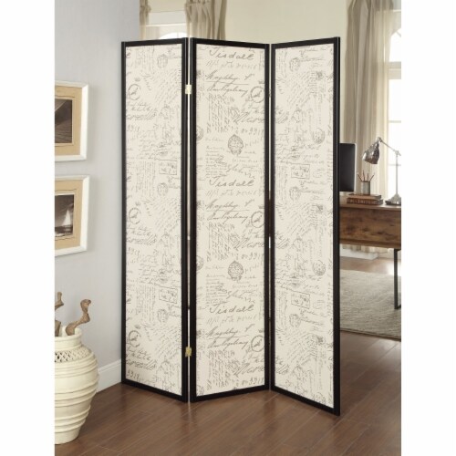 Coaster 3 Panel French Script Room Divider in Black and Brass, 1 Ralphs