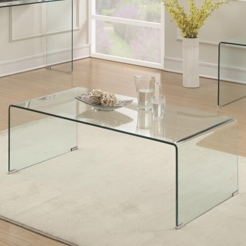 Contemporary Style Minimal Clear Glass Coffee Table Clear Saltoro Sherpi 23.5x47.25x17 Jay C Food Stores