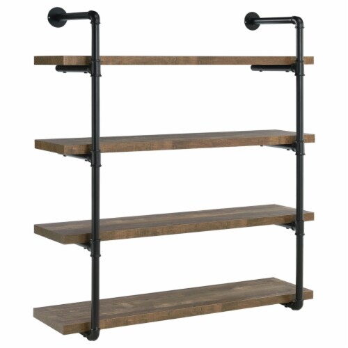 Wall Shelf with 4 Tier Shelves and Pipe Design Frame Brown