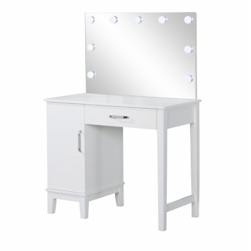 Coaster Vanity Set with Led Lights in White and Dark Grey Perspective: front