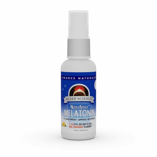Source Naturals Sleep Science Melatonin NutraSpray Orange Flavor Supplement Perspective: front
