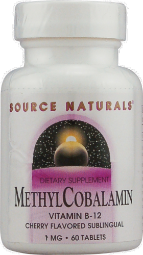 Source Naturals MethylCobalamin Cherry Flavored Vitamin B-12 Tablets 1mg Perspective: front