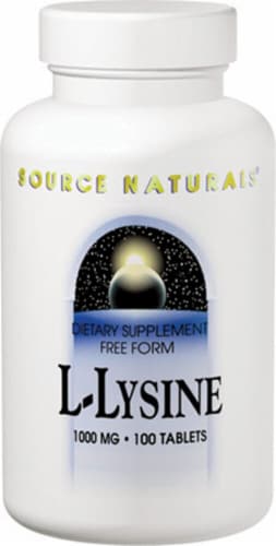 Source Naturals Free Form L-Lysine Dietary Supplement Tablets 1000mg Perspective: front