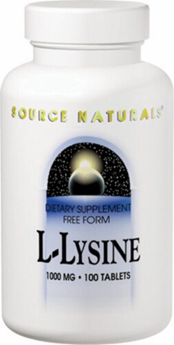 Source Naturals Free Form L-Lysine Dietary Supplement Tablets 1000mg Perspective: front