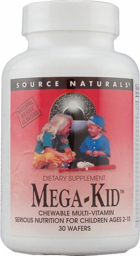 Source Naturals Mega-Kid Multi-Vitamin Natural Berry Chewable Wafers Perspective: front