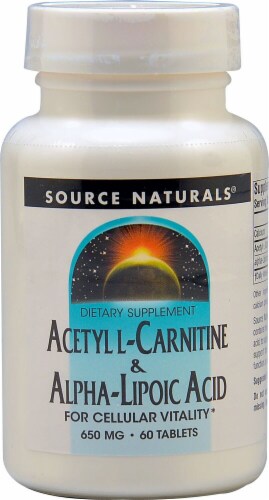 Source Naturals Acetyl L-Carnitine & Alpha-Lipoic Acid Tablets 650mg Perspective: front