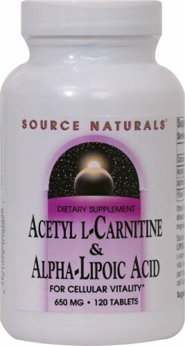 Source Naturals Acetyl L-Carnitine and Alpha-Lipoic Acid Tablets 650mg Perspective: front