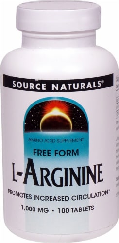 Source Naturals Free Form L-Arginine Tablets 1000mg Perspective: front