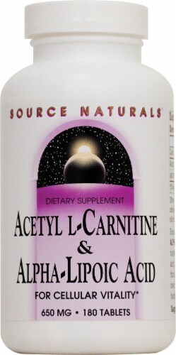 Source Naturals Acetyl L-Carnitine and Alpha-Lipoic Acid Tablets 650mg Perspective: front