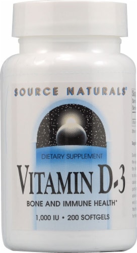 Source Naturals Vitamin D-3 Softgels 1000IU Perspective: front