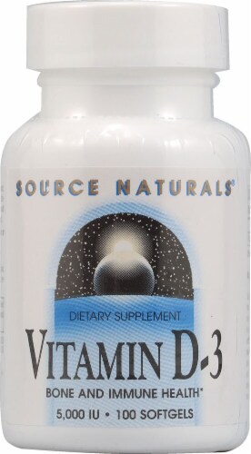 Source Naturals Vitamin D-3 Softgels 5000IU Perspective: front