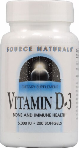 Source Naturals Vitamin D-3 Softgels 5000IU Perspective: front