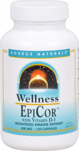 Source Naturals Wellness EpiCor wtih Vitamin D-3 Capsules 500mg Perspective: front
