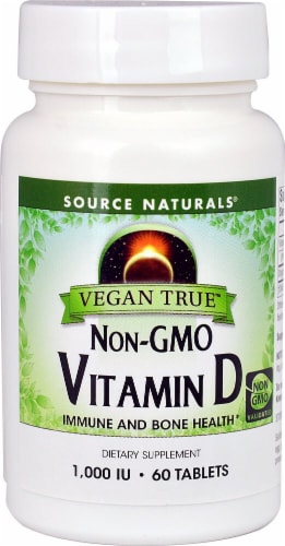 Source Naturals Vegan True Non-GMO Vitamin D Tablets 1000IU Perspective: front