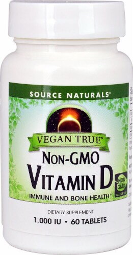 Source Naturals Vegan True Non-GMO Vitamin D Tablets 1000IU Perspective: front