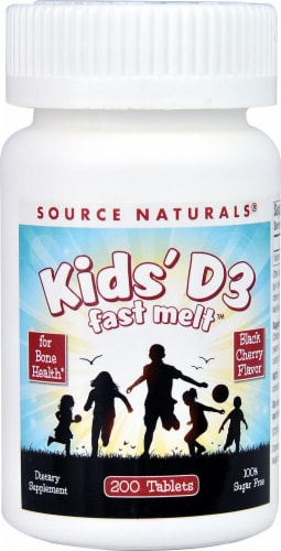Source Naturals Kids' D3 Fast Melt Black Cherry Tablets Perspective: front