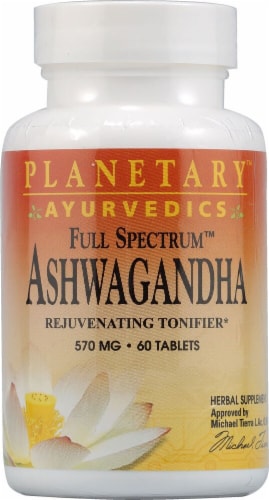 Planetary Herbals  Ayurvedics Full Spectrum Ashwagandha Tablets 570 mg Perspective: front