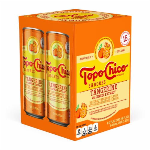 Topo Chico Mineral Sabores Tangerine with Ginger Extract Flavored Sparkling Water Cans Perspective: front