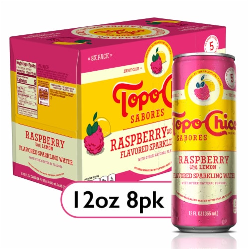 Topo Chico Sabores Raspberry with Lemon Sparkling Water Cans Perspective: front
