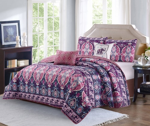 Harper Lane Blush & Purple Victoria 4 Piece Quilt Set Perspective: front