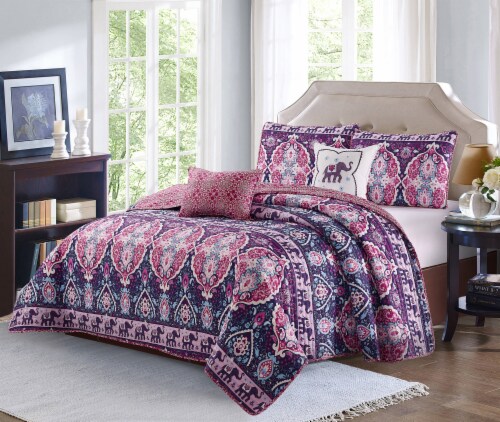 Harper Lane Blush & Purple Victoria 5 Piece Quilt Set Perspective: front