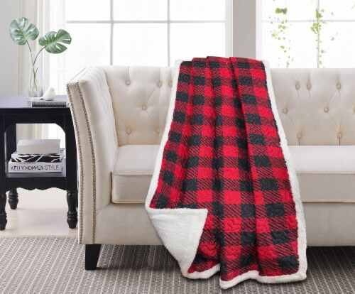 Harper Lane Red & Black Plaid Reverse To Sherpa Throw Perspective: front