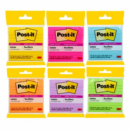 Post-it Super Sticky Notes, 3 in x 3 in, Assorted Bright Colors 90 Sheets/ Pad