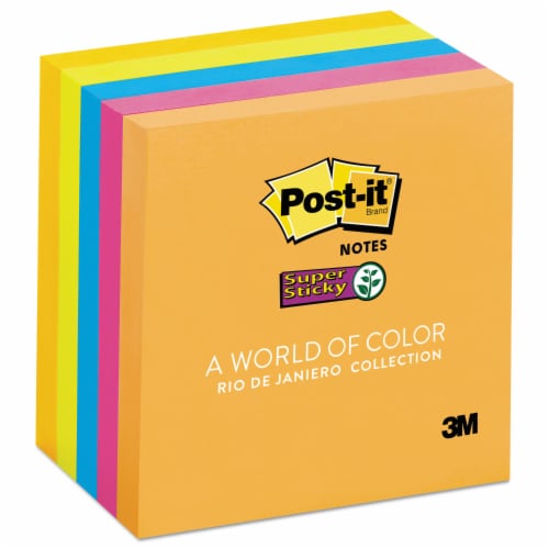 Post-it Super Sticky Notes, 3 in x 3 in, Assorted Bright Colors 90  Sheets/Pad